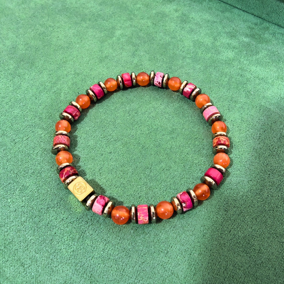 Custom Engraved Bracelet Rose Pink Imperial Jasper Beads Love Jewelry Women Gift