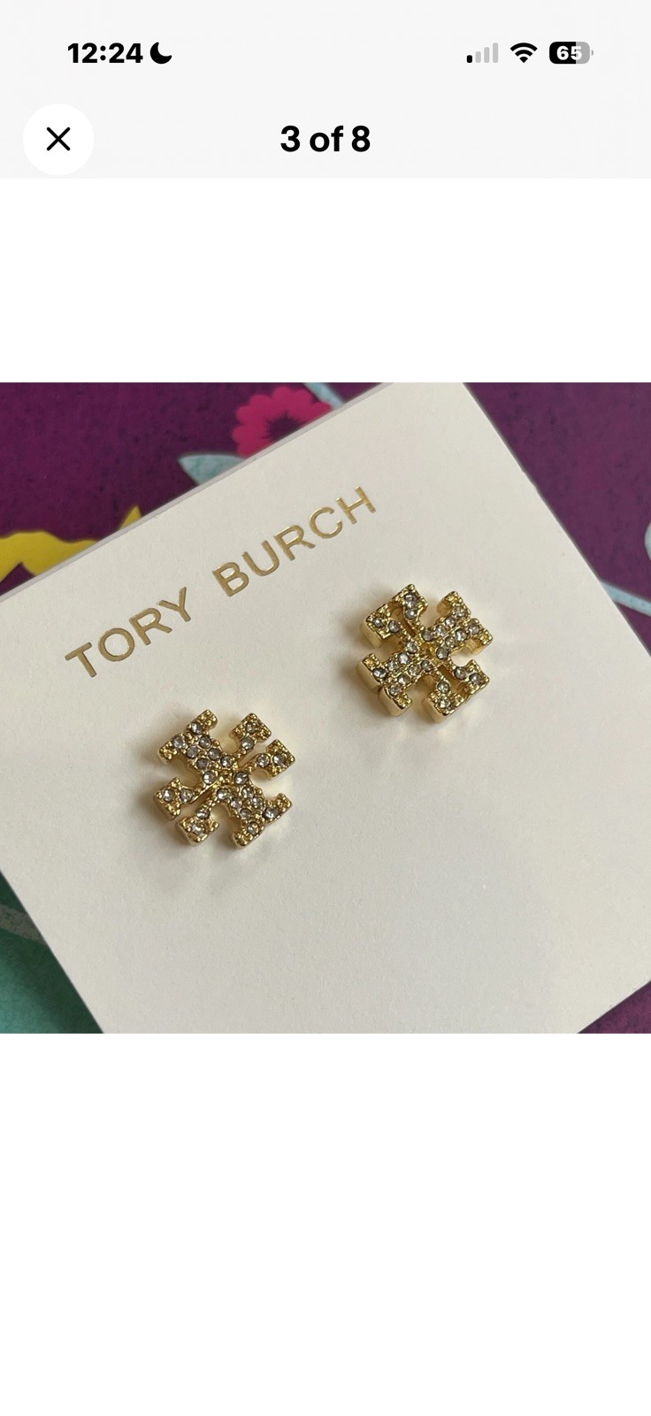 TORY BURCH KIRA CRYSTAL LOGO STUD EARRINGS Gold