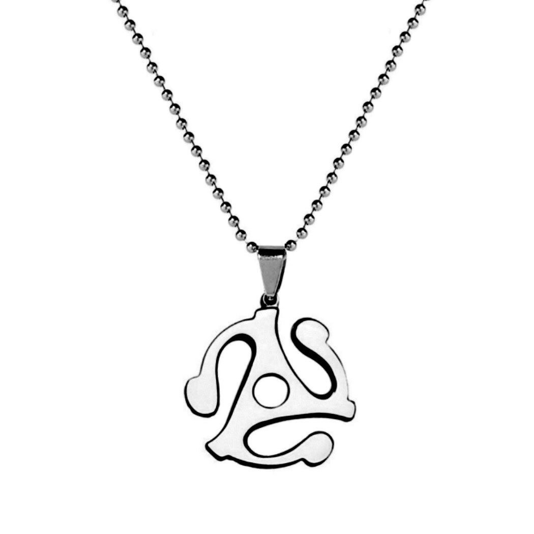 45 RPM RECORD ADAPTER NECKLACE 23″ Chain Stainless Steel DJ Vinyl Music Lover
