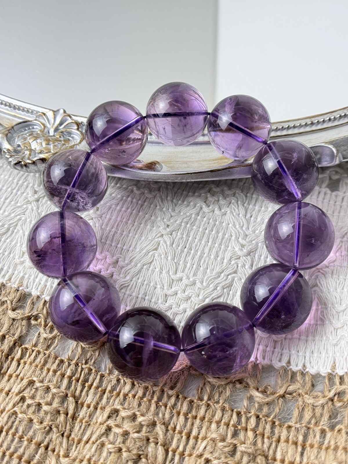 21mm Natural Amethyst Quartz Beads Bracelet | Big Bead Crystal Bracelet