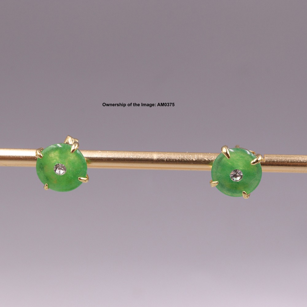 NEW GP Alloy Heating Jade Stud Earrings Women Green Round Earrings 8mm W
