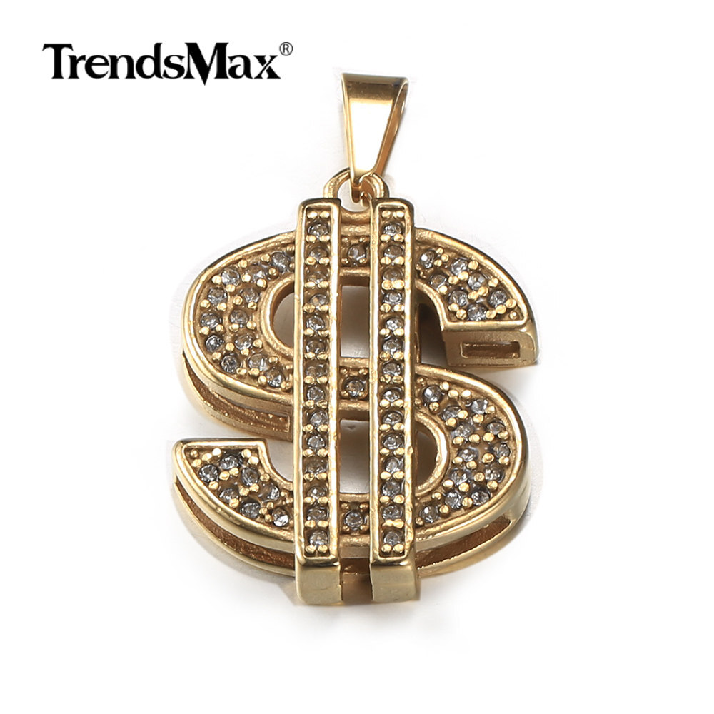 Silver/Gold Plated Clear Cubic Zircon Dollar Sign Pendant Charm Only (33*28mm)