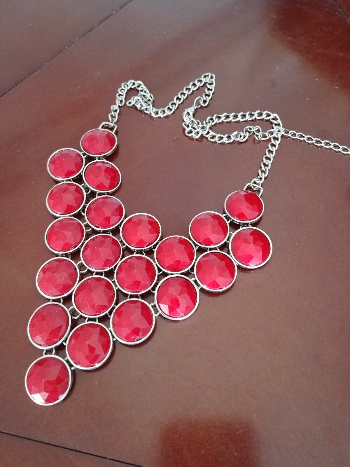 Red Faceted Gemstone Goldtone Fashion Dangle Necklace Choker Chain Casual Formal