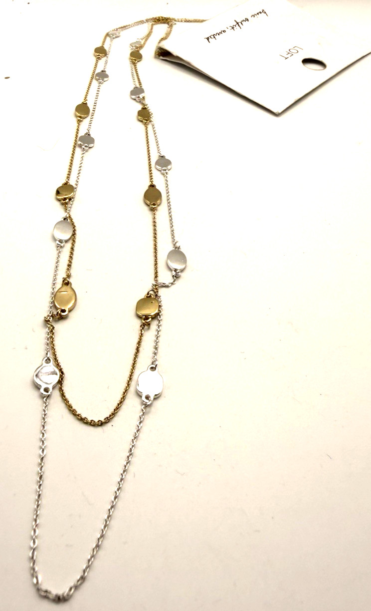 NWT Ann Taylor LOFT Delicate 28″ Double Strand Two-Tone Station Necklace