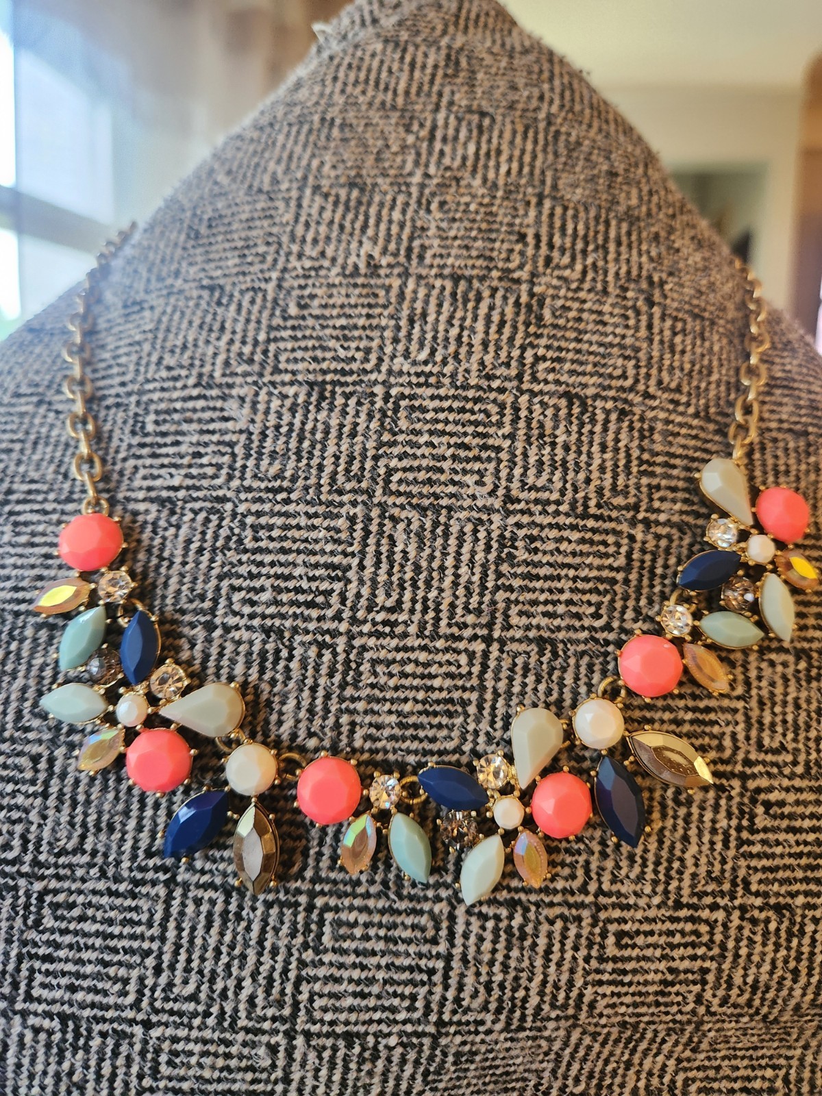J Crew Gold Tone Statement Bib Necklace Multicolor Crystal Glass Rhinestones