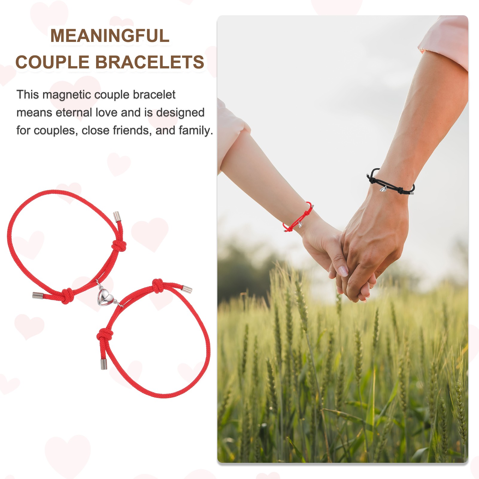 Magnetic Couples Matching Adjustable Braided Bracelet, Red