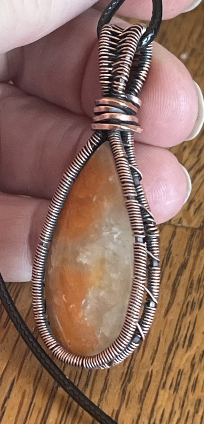 Orange Calcite ~ Handmade copper wire wrapped pendant 1g