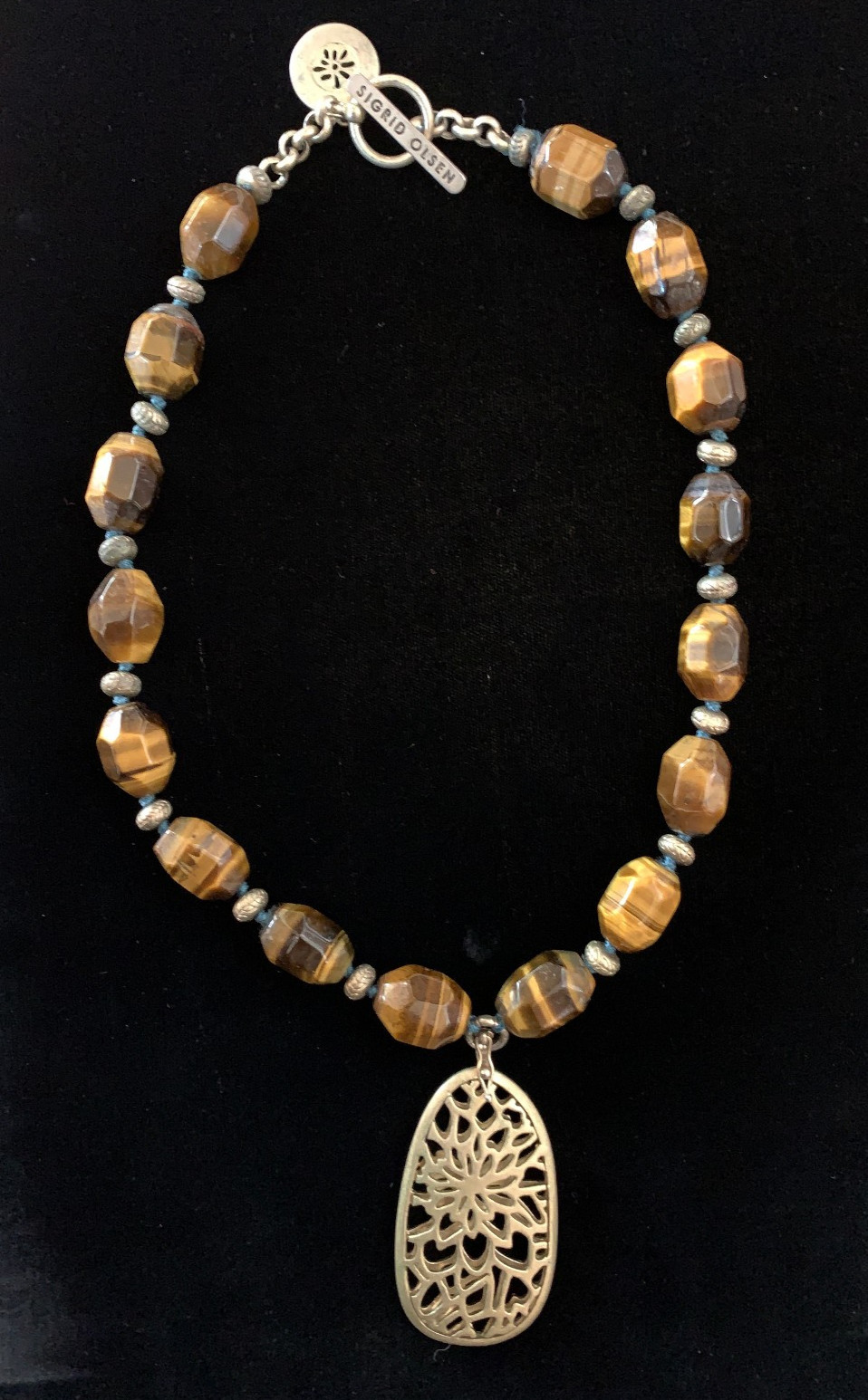 SIGRID OLSEN Chunky Tiger’s Eye Stone w/Gold-tone Removable Pendant Necklace