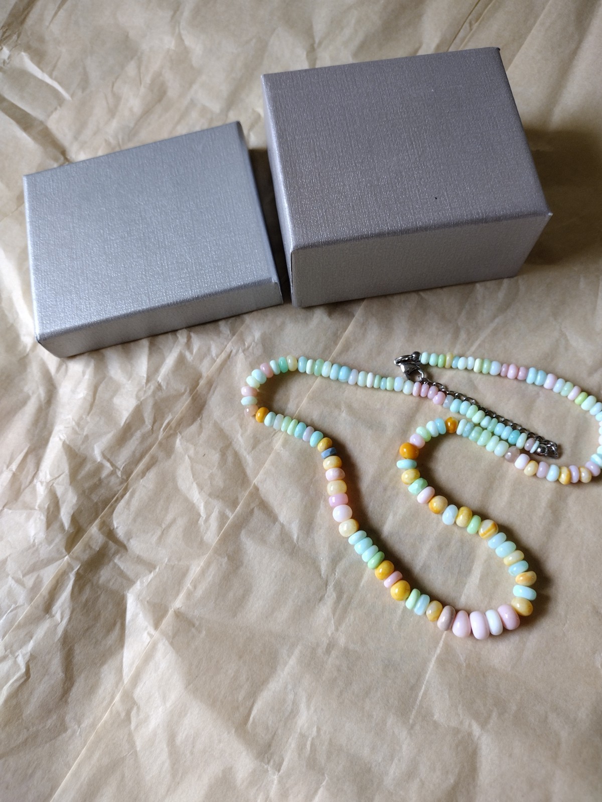 Glass Bead Necklace, NIP Multicolor Pastel, Stainless Steel 19″, Lobster Hook
