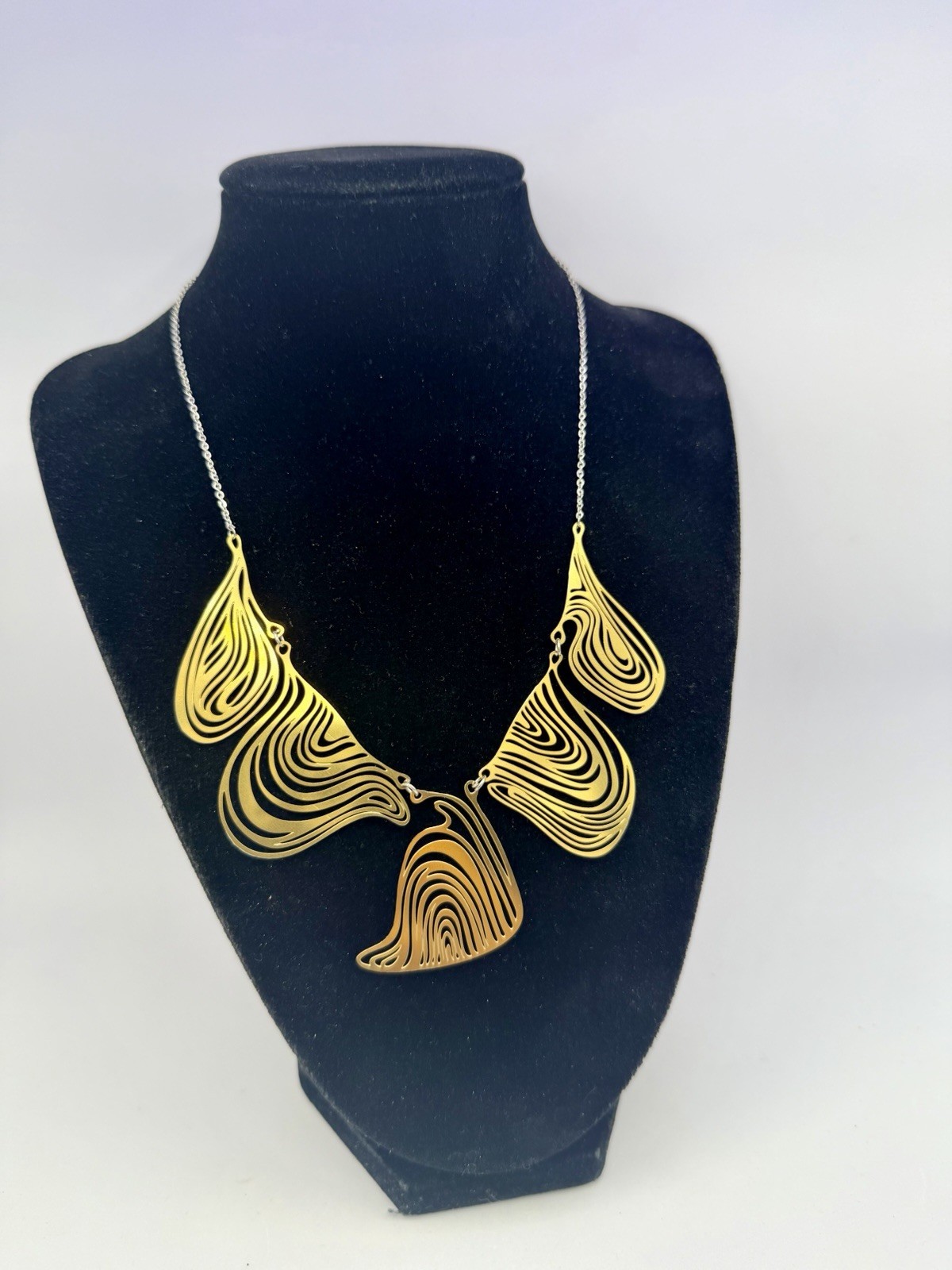 Contemporary NWT Artisanal Organic Asymmetrical Gold Statement Bib Necklace JM
