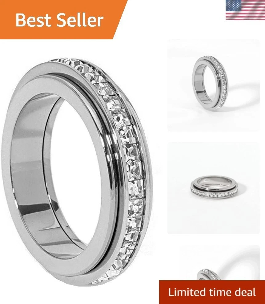 Anxiety Rings Titanium Steel Spinner Fidget Band Rings for Women Ladies Cubic…