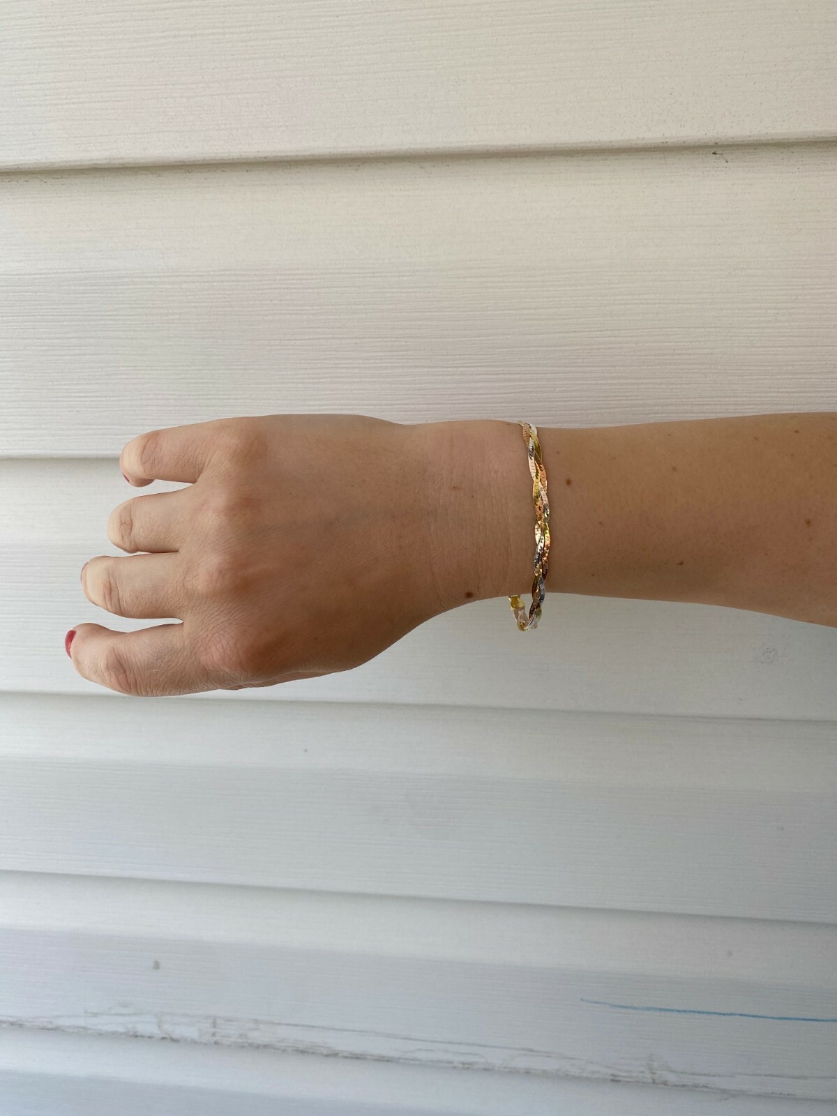 Solid 925 Silver Tri Color Yellow Rose Gold Plated Twisted Braided Herringbone