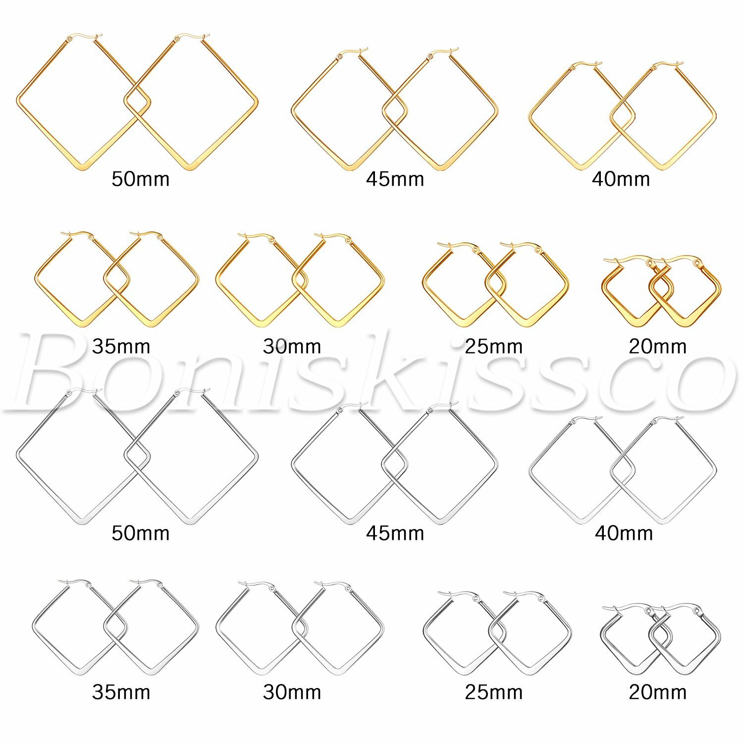 Women Girls Stainless Steel Square shape Polished Hoop Huggie Ear Studs Earrings