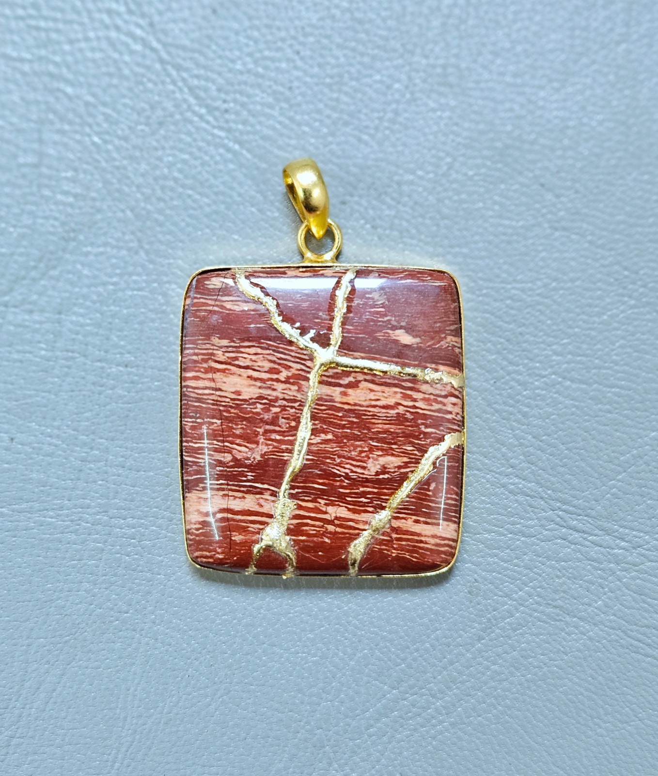 Snake Skin Jasper Necklace Kintsugi Japanese Art By Gold Plated Pendant Jewelry