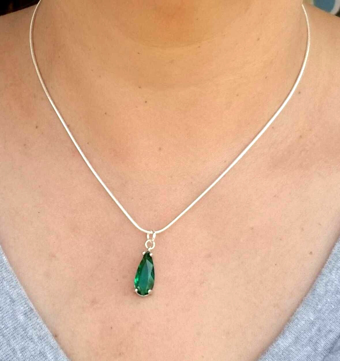 Sterling Silver Emerald Necklace, Australian Crystal Emerald Pendant Necklace