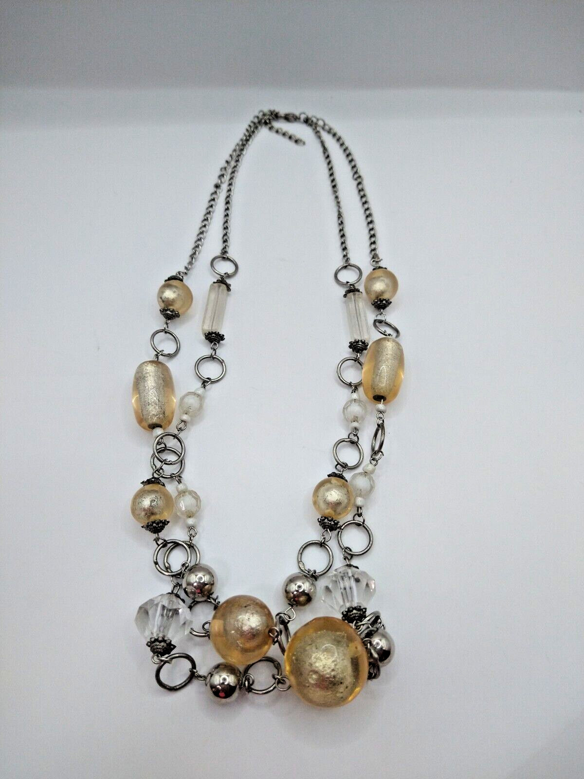 Necklace y2k metal glass silver tone retro Christmas Cottagecore Statement