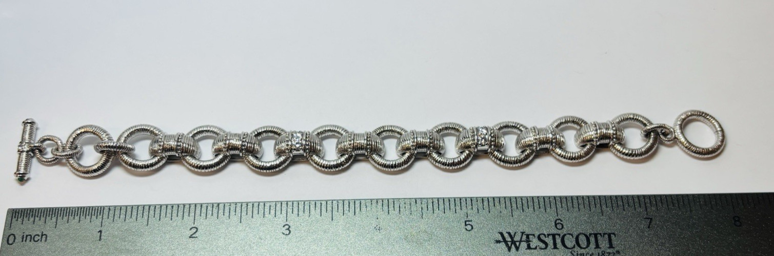 Judith Ripka Sterling 925 Silver Rolo Link CZ Bracelet 8 in – 1.90