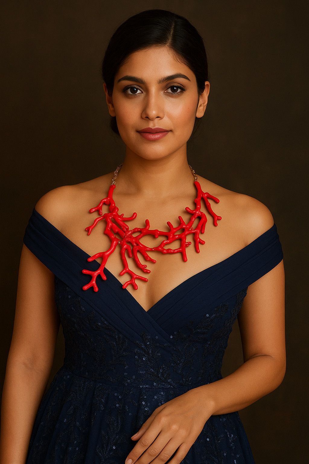 Red Coral Branch Statement Necklace