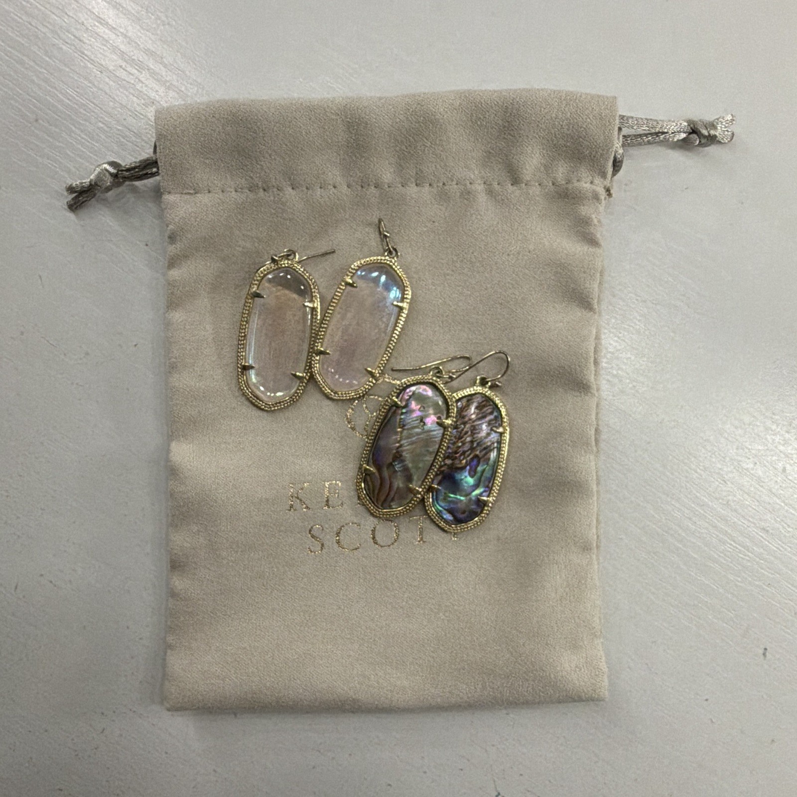 Kendra Scott Gold-Tone Oval Abalone/Mother of Pearl Shell Dangle Hook Earrings