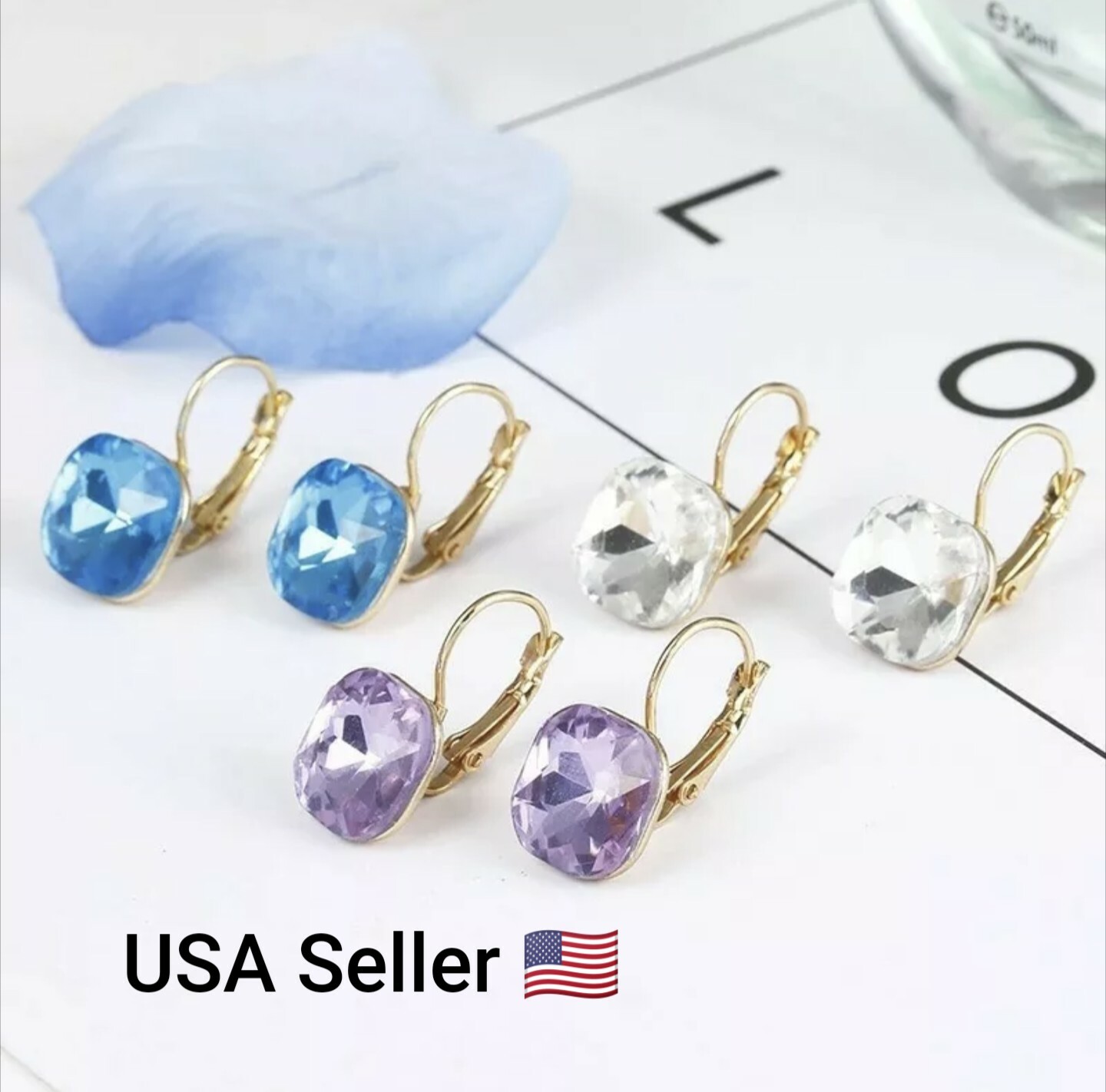 New Fashion Simple Austrian Crystal Dangle Earrings Women Stud Drop Square Ear