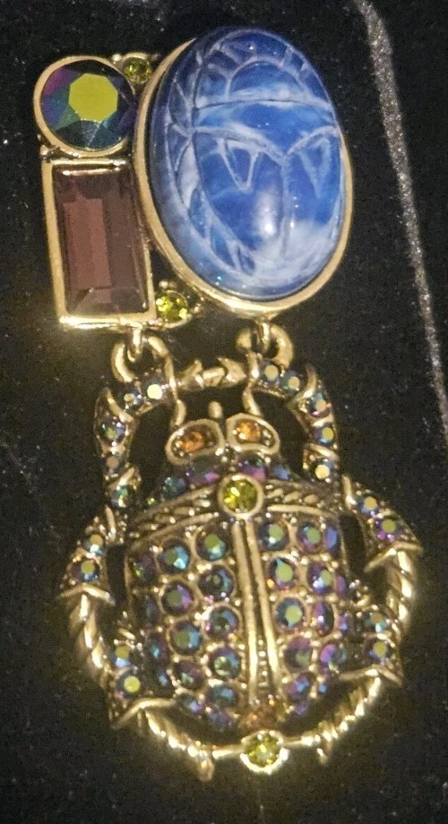 Heidi Daus Scarab Beetle Necklace Earrings Crystal Egyptian Revival Very Rare
