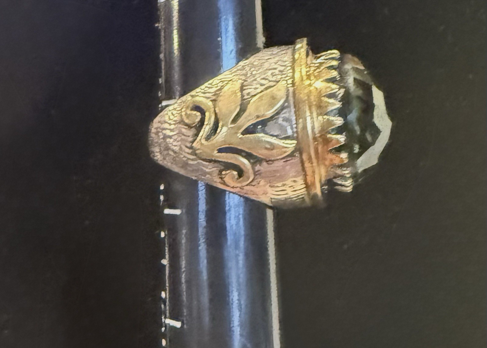 Vintage Silver & Brass Artisan Statement Ring – Large Blue Topaz 14 Grams 6.5