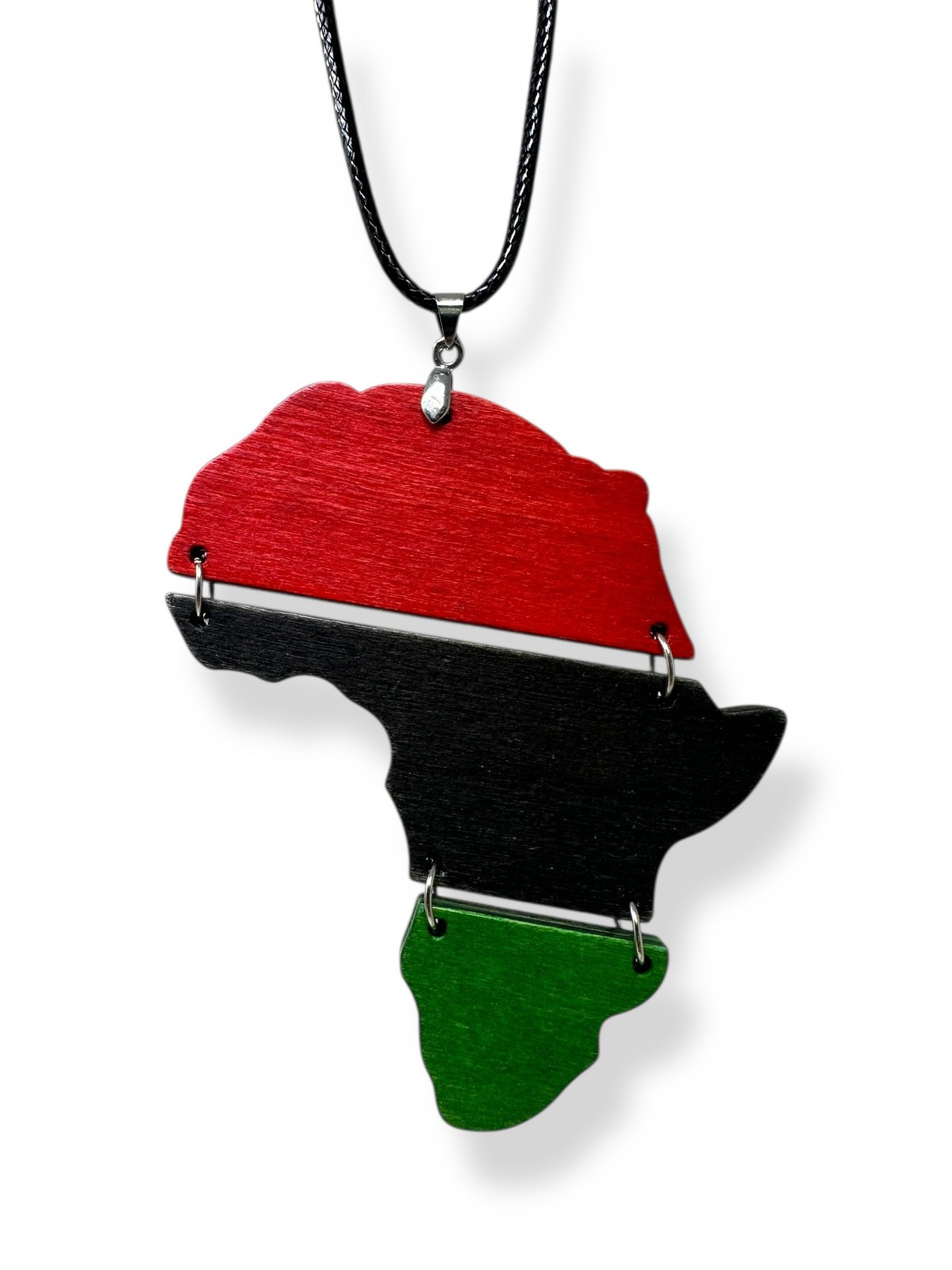Africa Map Necklace Wood Pendant Africa Flag or Rasta Colors Adjustable 17-20″
