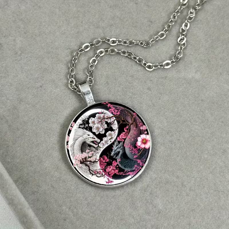 Dragon Yin-Yang Round Necklace Jewelry Magical Gothic Pendant