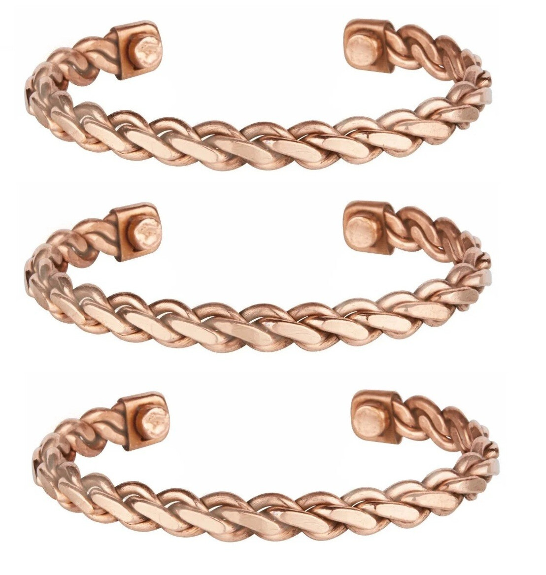3 Pack Pure Copper Magnetic Bracelet Arthritis Pain Therapy Cuff Heavy Twist