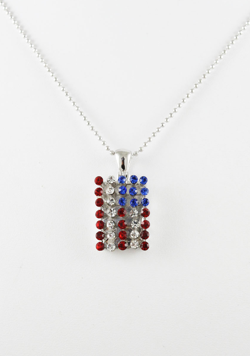 Rhinestone American Flag Pendant Necklace 988 Patriotic