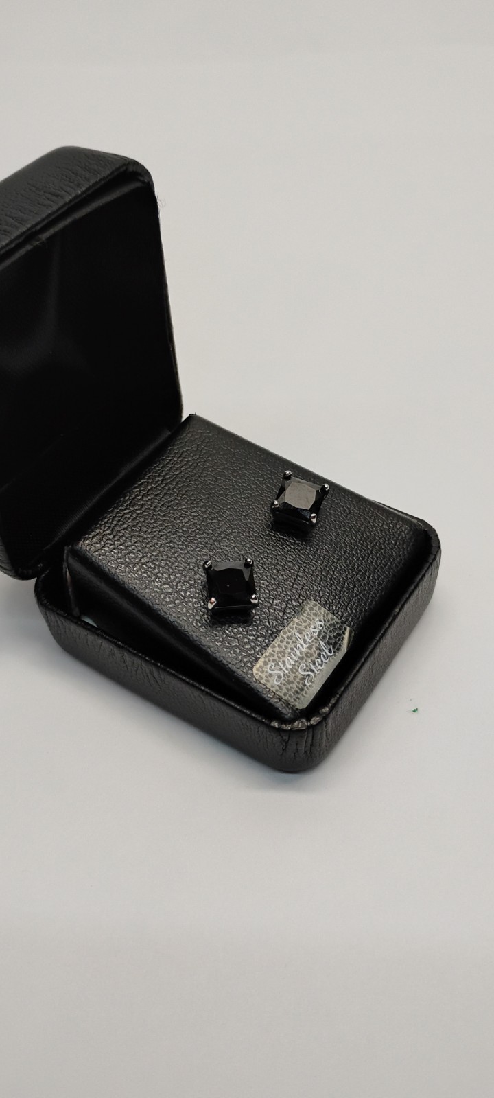 Stainless Steel Polished – Black Square CZ Stud Post Earrings