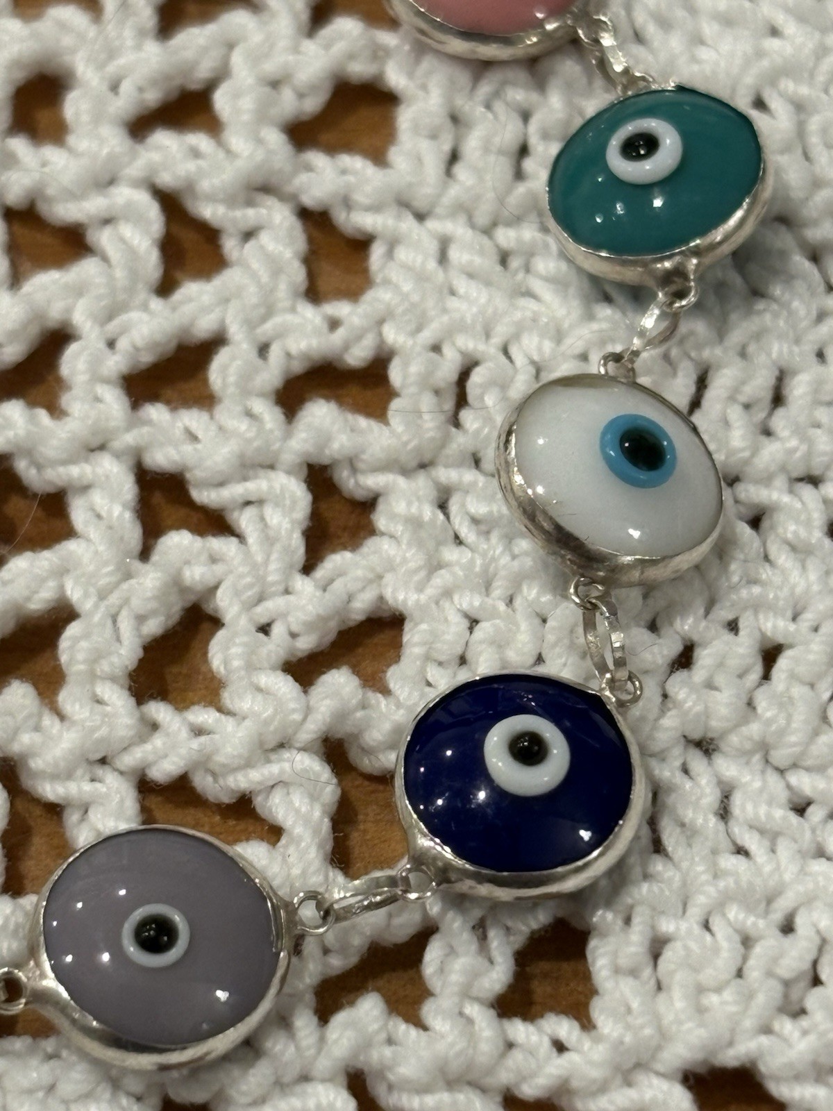 Multi Color Evil Eye Good Luck Bracelet Real 925 Sterling Silver 7.5 Inches