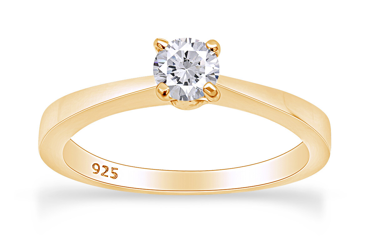 0.25 CT Simulated Diamond Solitaire Ring in 14k Gold Plated Sterling Silver