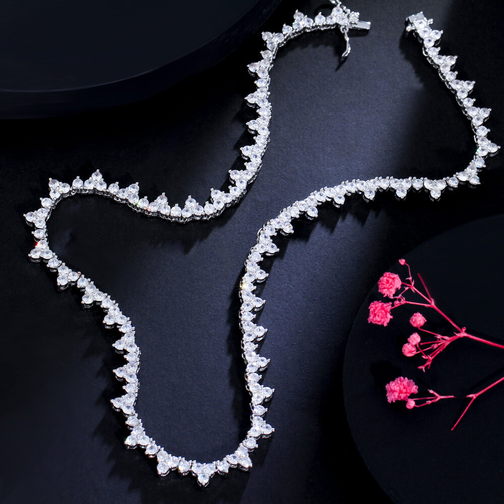 White Cubic Zirconia Triangle Chain Link Chorker Necklace Cocktail Party Jewelry