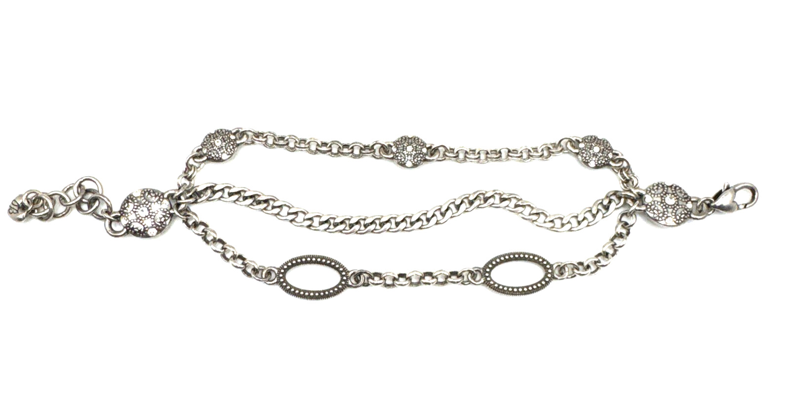 Brighton Fifth Avenue Triple Chain Strand Crystals Silver Bracelet 7-8.5 Inches
