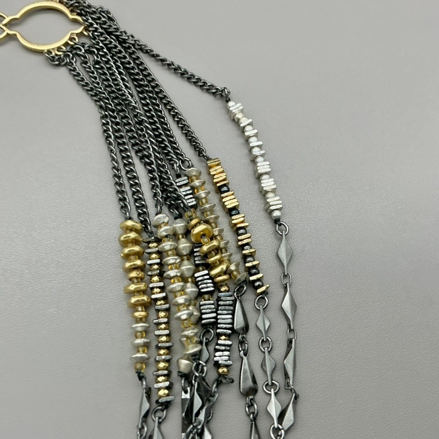 Stella & Dot Necklace Womens Gold Tone Silver Tone Mixed Bead Multi Strand 20″