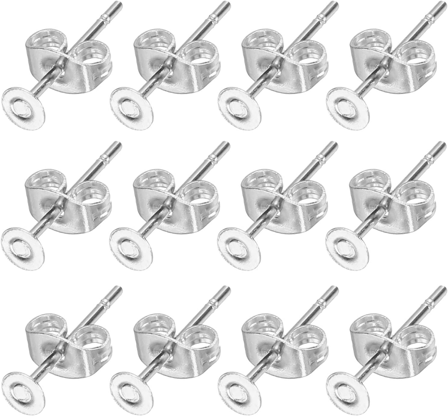 uxcell 100Pcs Stud Earring Posts, 3mm Stainless Steel Flat Pad Ear Pin with Butt
