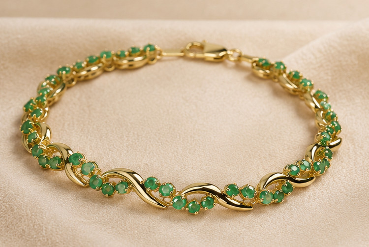 7Ct Round Cut Simulated Green Emerald Link Bracelet 14K Yellow Gold Plated 7.5″