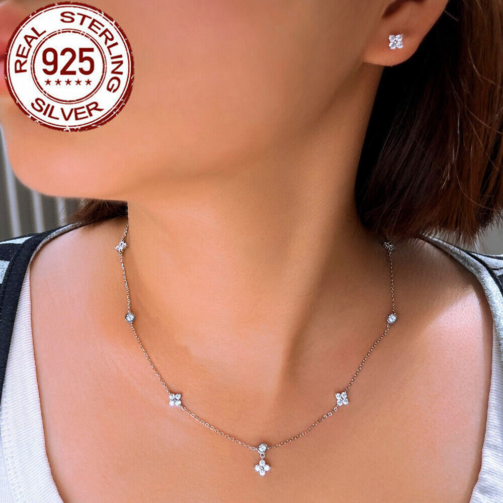 925 Sterling Silver Round Pendant Necklace Earrings Fashion Brand CZ Jewelry Set