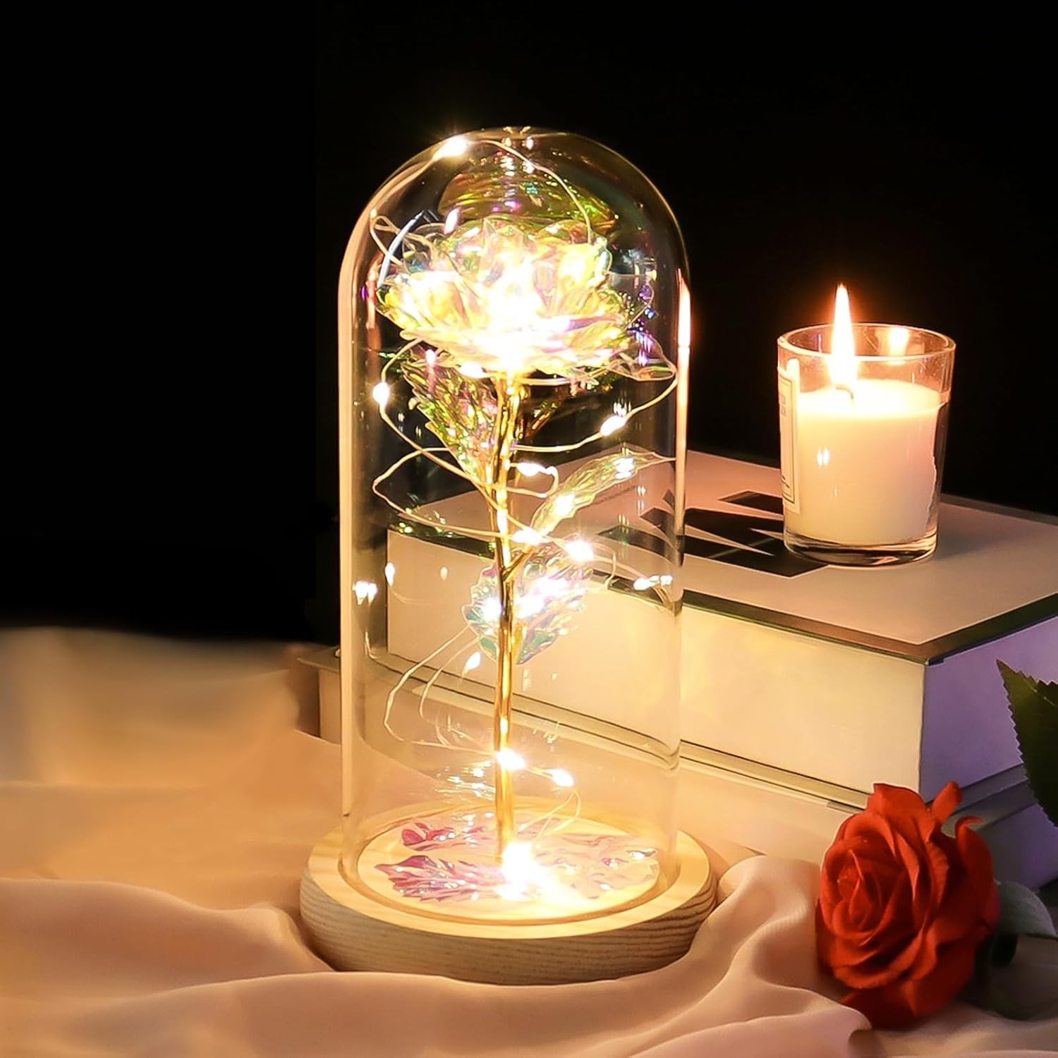 Regalos cumple mujer rosa eterna con luz led decoracion romantica aniversario