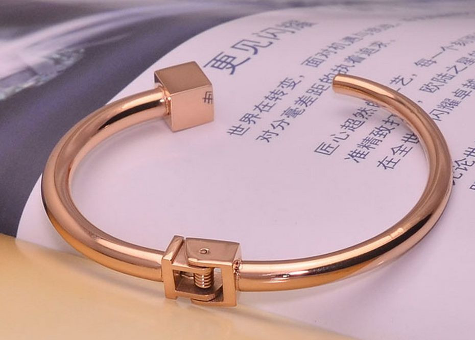 18KGP White Gold Rose Gold Stainless Steel CZ Cube Bangle Bracelet