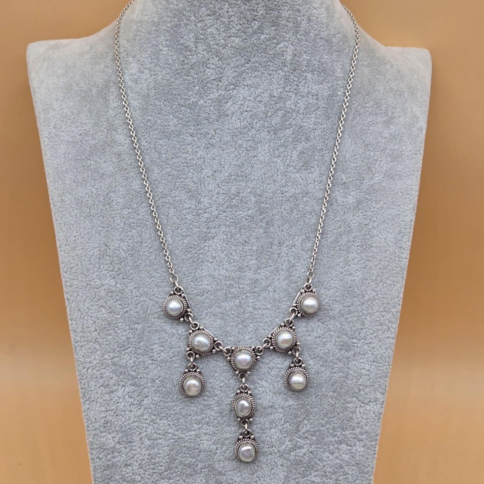SA Suarti Bali Sterling Silver 925 Genuine Pearl Romantic Bib Style Necklace