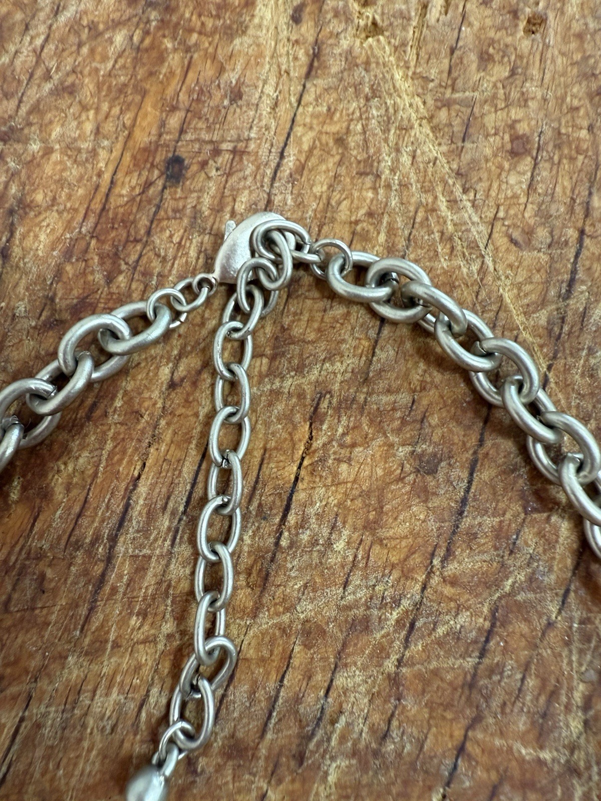 Silver Tone Cable Chain Statement Necklace Turquoise Chip Beads Adjustable