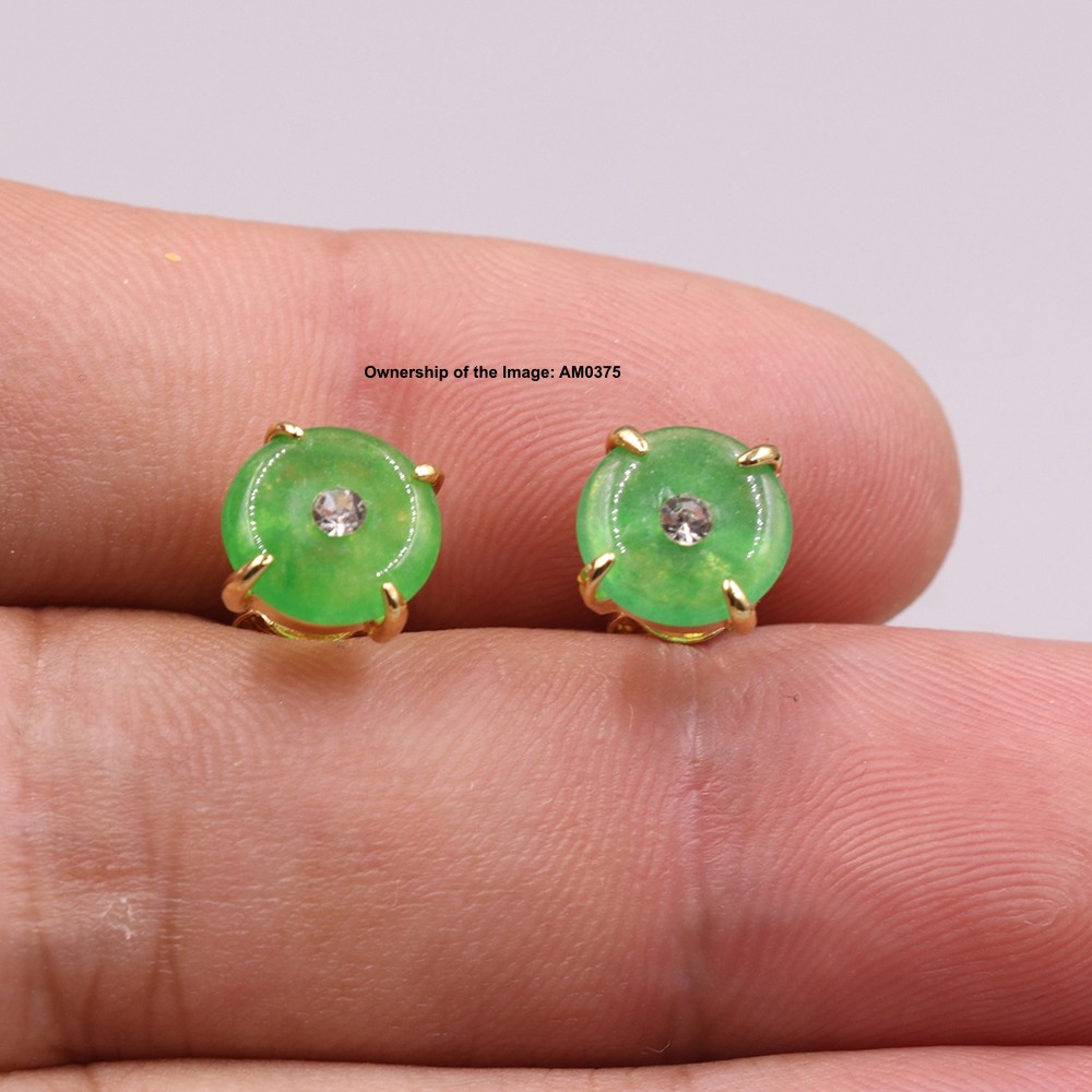NEW GP Alloy Heating Jade Stud Earrings Women Green Round Earrings 8mm W