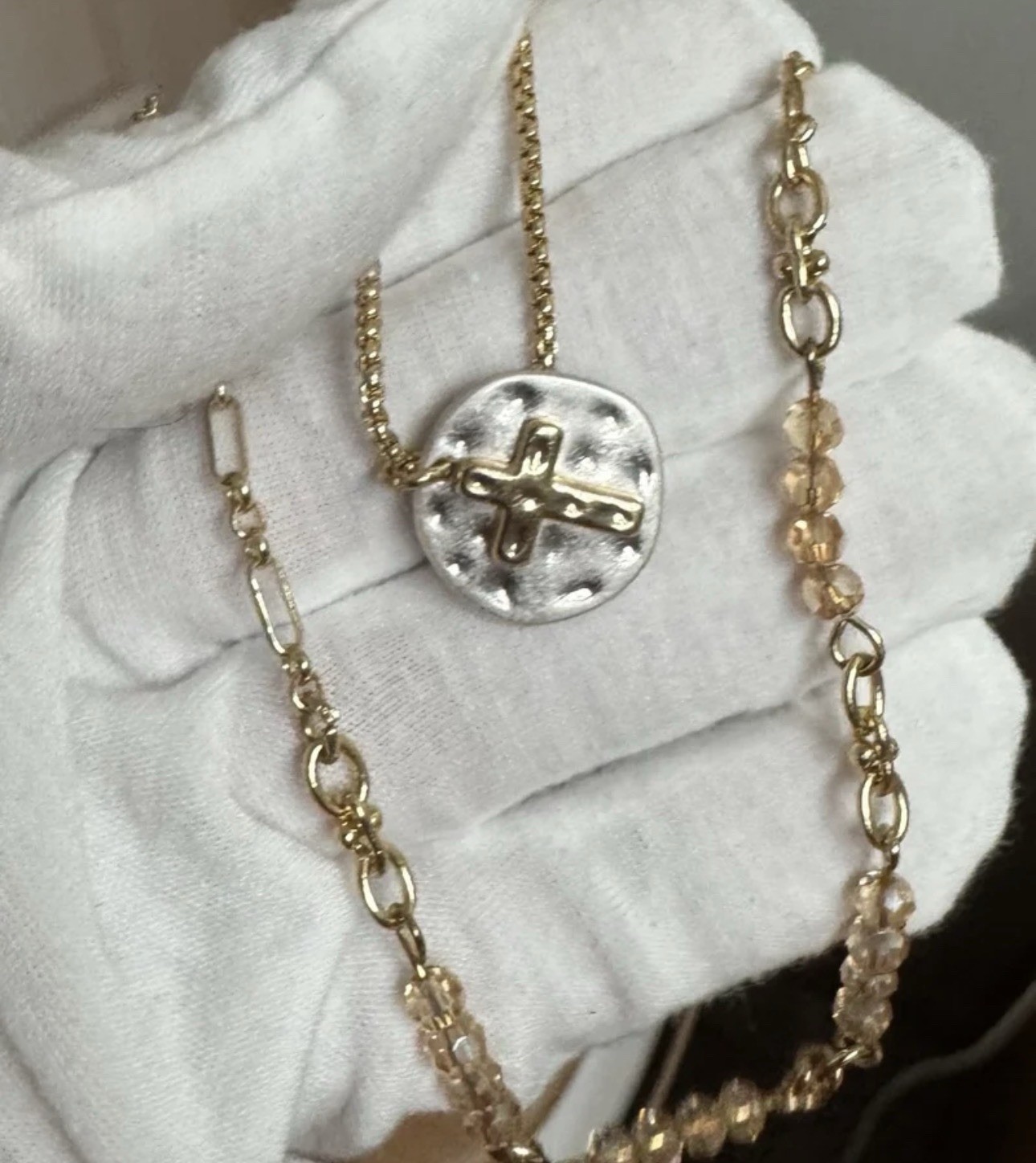 DEMDACO Gold Tone Layered Cable Chain Cross Pendant Necklace