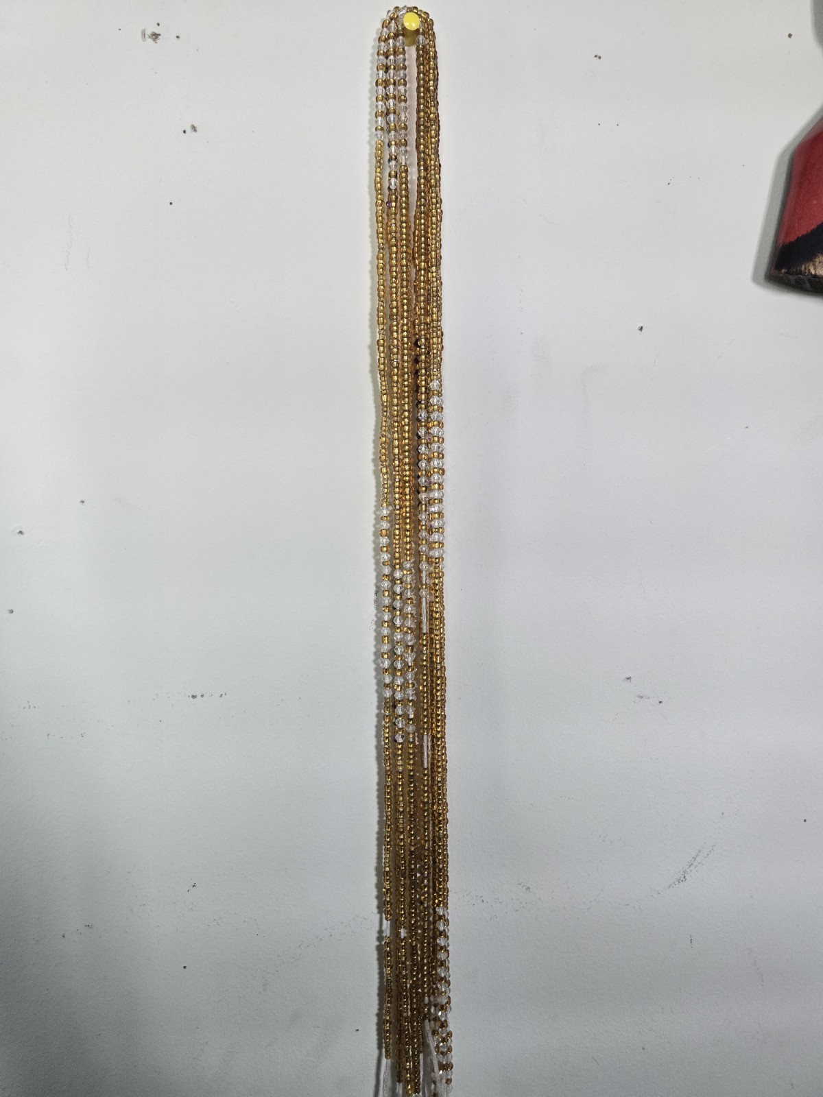 Gold Clear Multi-Strand Beaded Necklace Glass Plastic Beads Clear Main Stone
