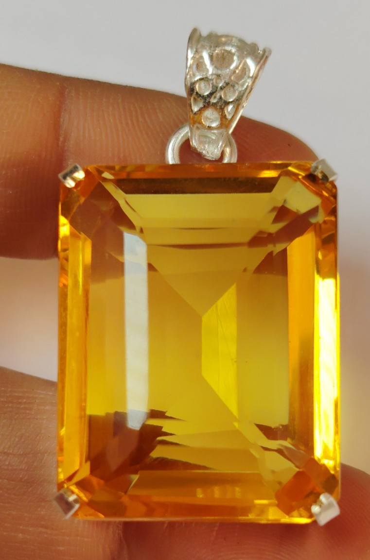 98.20 Ct. Large Yellow Citrine Emerald Cut Pendant 925 Silver Jewelry Gift Women