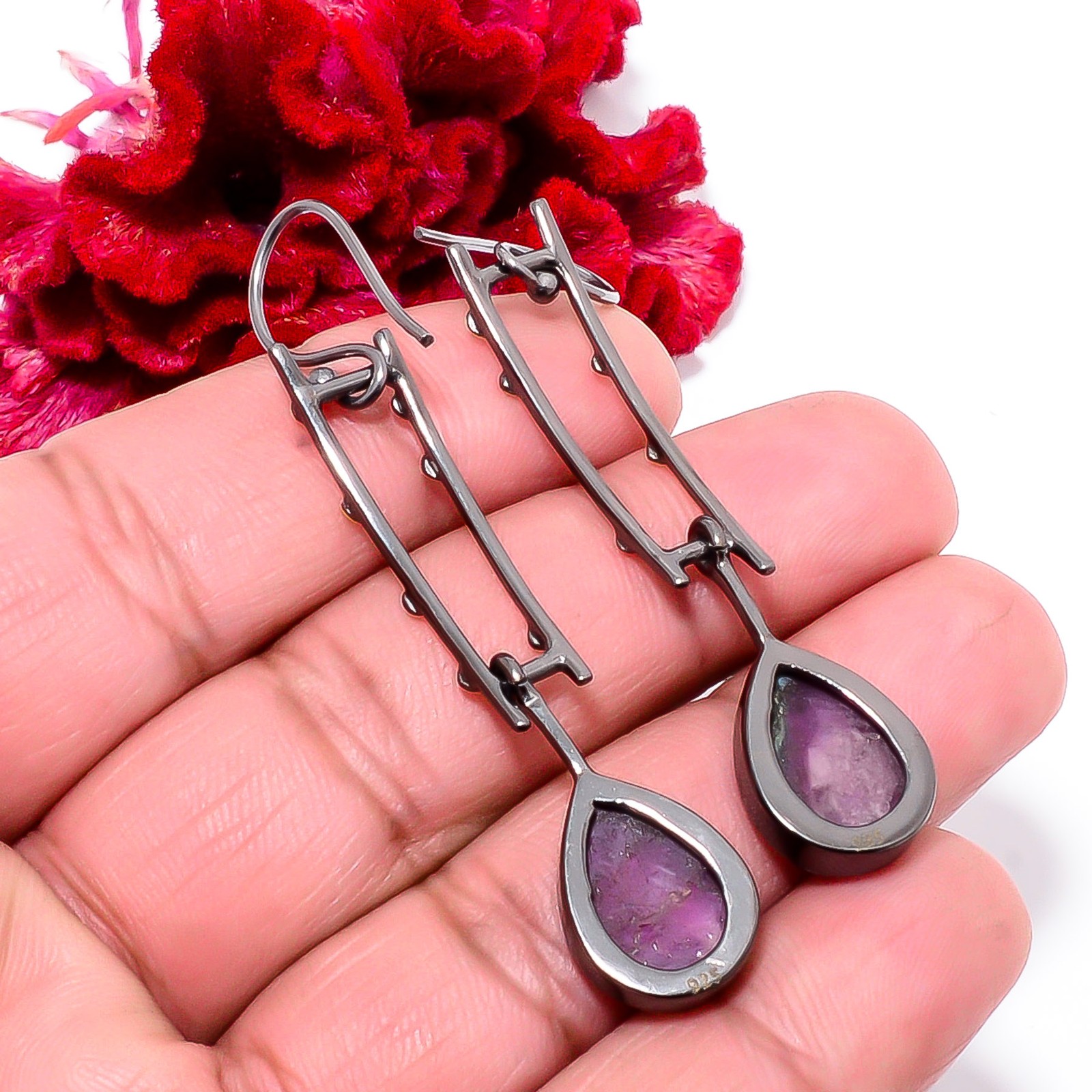 Ruby With Zoisite 925 Sterling Silver Gold Rhodium Earring 2.42 Sk15, Christmas