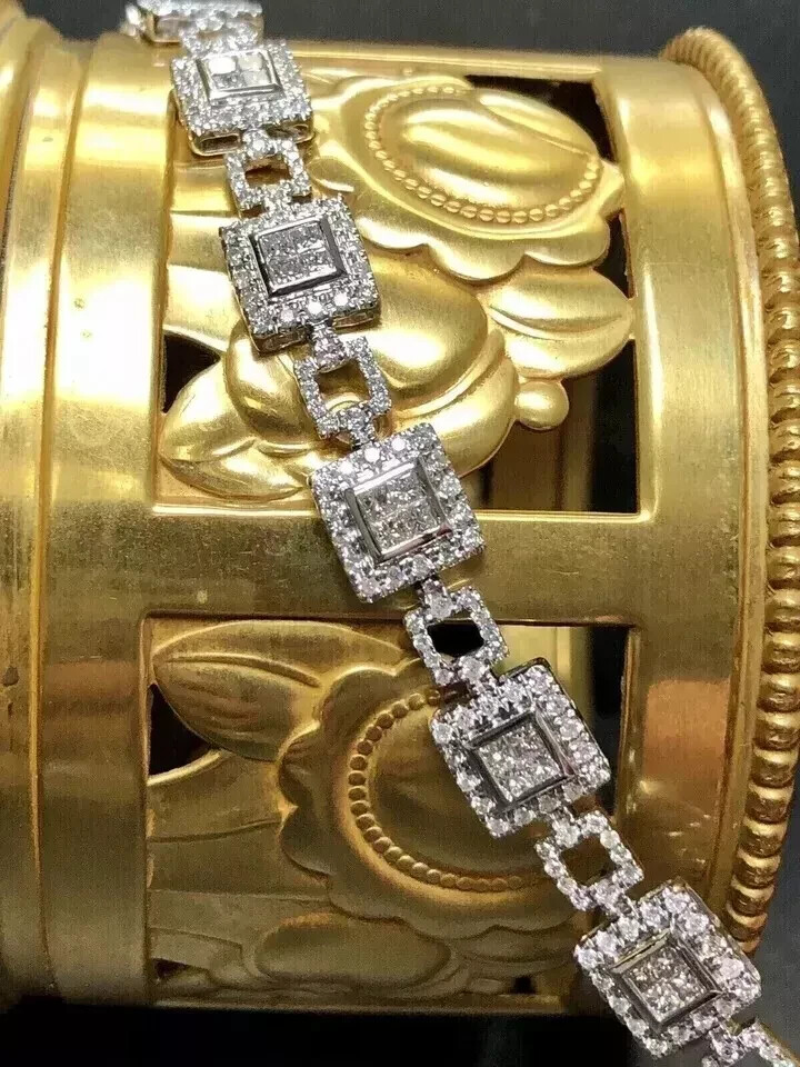 9 Ct Princess Simulated Diamond 14K White Gold Plated Elegant Tennis Bracelet