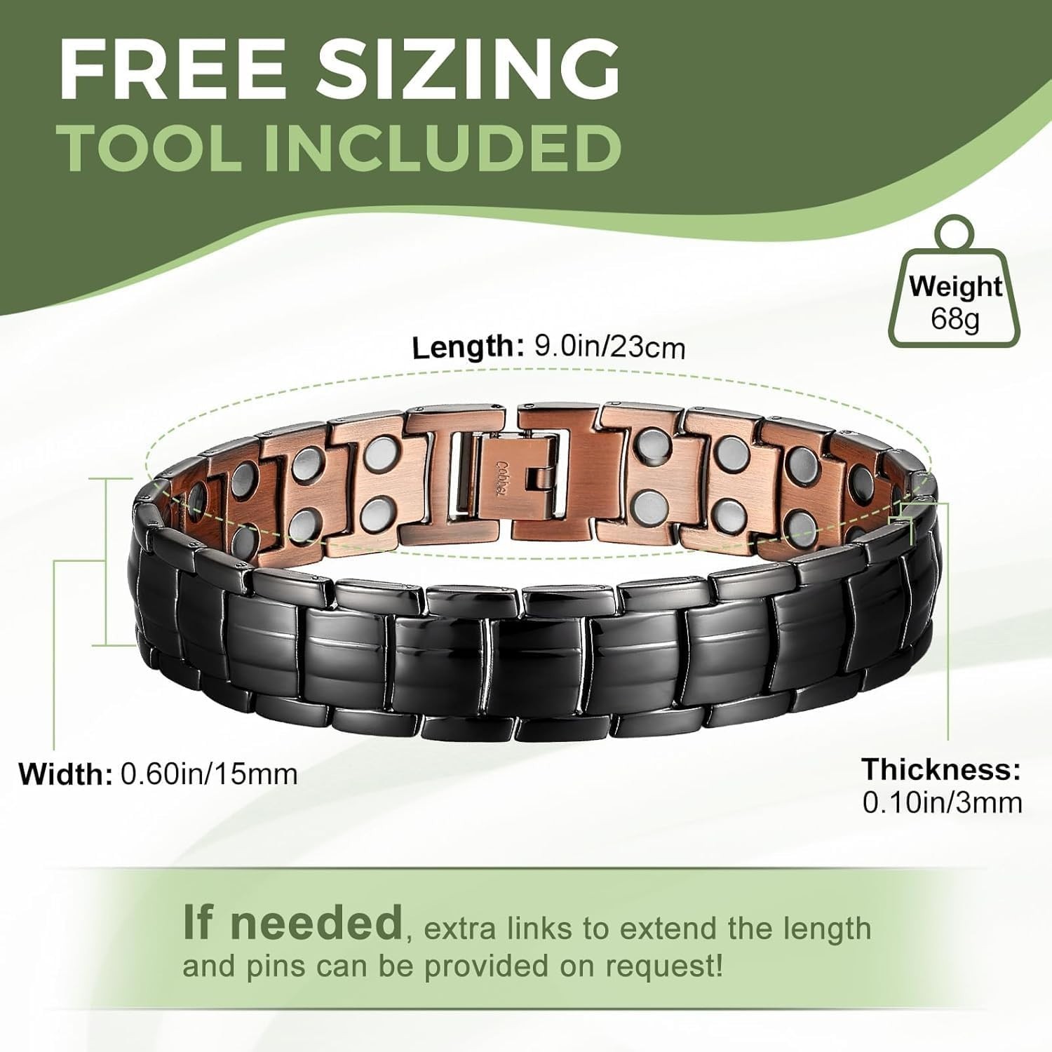 Classic Black Copper Magnetic Bracelet with Adjustable Size for Everyday Wear